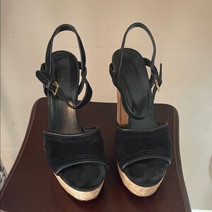Hi Black Platform Cork Wedge Sandals - Gucci